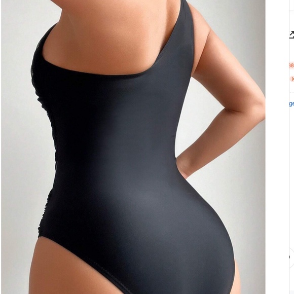 Black One-Shoulder Ruched One-Piece Swimsuit Size Small - Picture 4 of 11